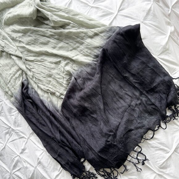 Express Ombre Fringe Scarf Black Gray Crinkled Y2K Vintage 2000s - Picture 6 of 7